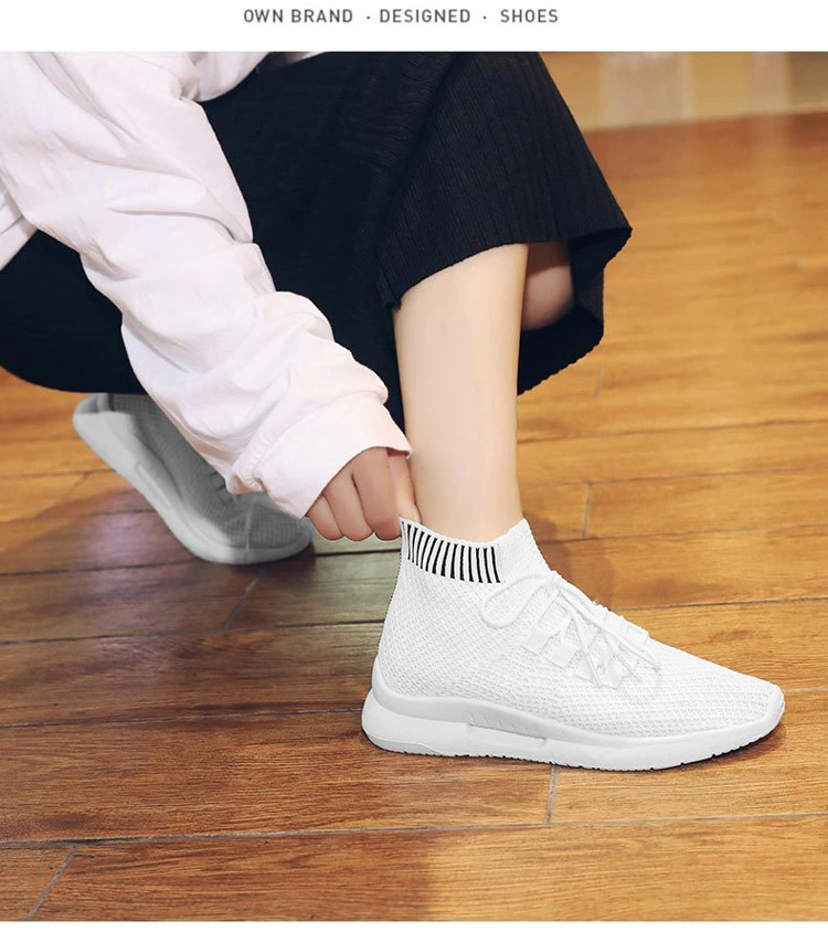 Wholesale Black White Fashion Girls Shoes High-Top Sock Women Sneaker