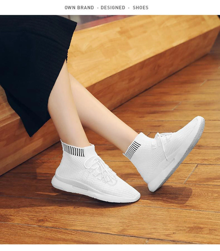 Wholesale Black White Fashion Girls Shoes High-Top Sock Women Sneaker