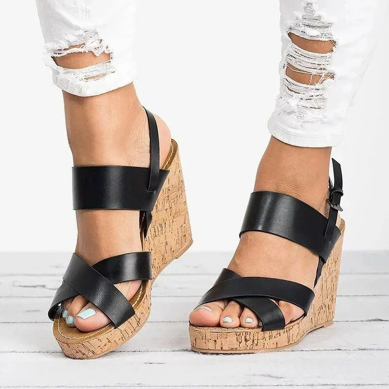 Womens Gladiator Sandals Platform Women Strappy High Heels Female Summer Ankle Strap Open Toe Wedge Sandals Esg14048