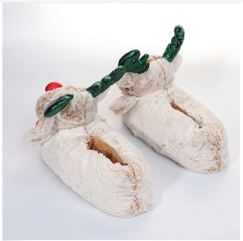 Fuzzy Womens Elk Reindeer Fleece Slippers Soft Christmas Reindeer Bedroom Non-Slip Slipper