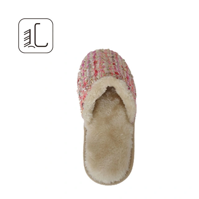 Pink Fuzzy Latest Knit Upper Bow Mules Shoes Slippers for Womens on Sale